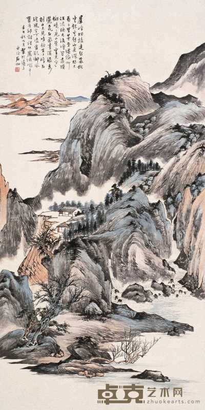申石伽 1942年作 江流废翠图 立轴 128.5×64cm